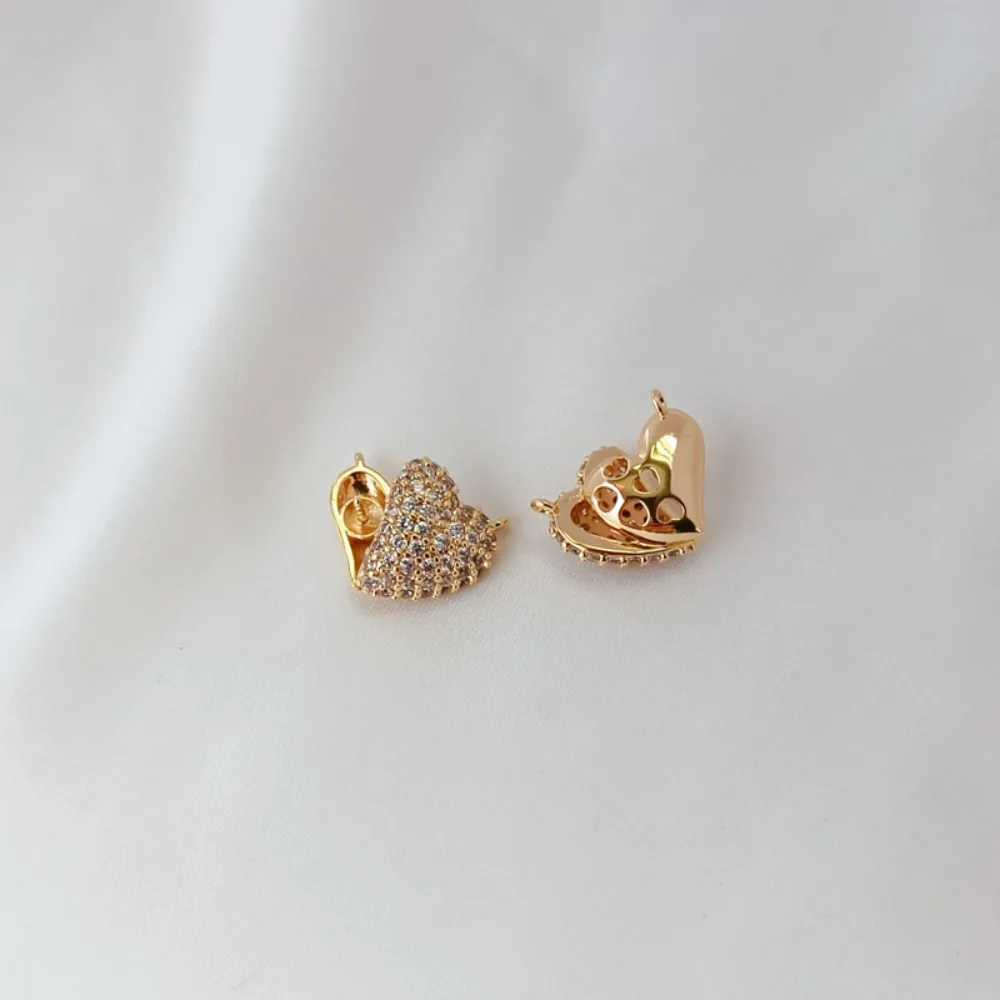 إكسسوار مطلي بالذهب عيار 14 قيراط ومجموعة مع قلادة مزدوجة على شكل قلب من الزركون، حامل فارغ من اللؤلؤ على شكل قلب مجوف #4