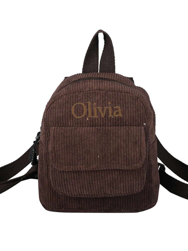 Personalized Corduroy Bag with Name, Monochromatic Mini Backpack, Small Backpacks, Custom Name, Baby Gift