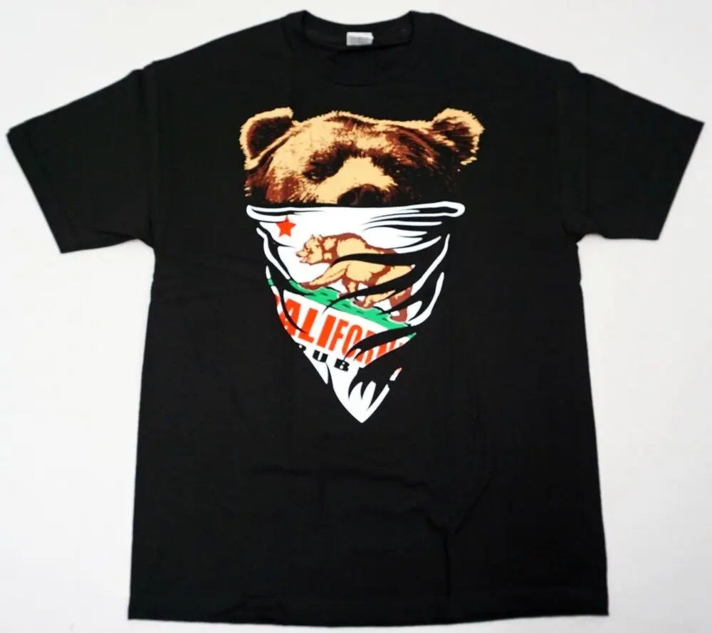 CALI T-shirt California Republic Bear Bandana Tee Mens   Black New