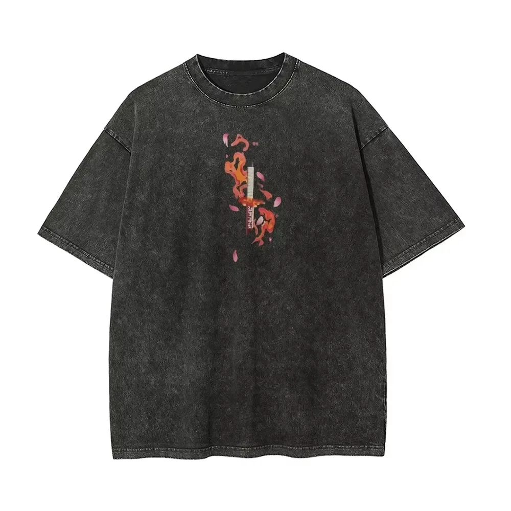 2026 Demon Slayer Anime Printed T-shirt Men's and Women's Washed T-shirt High Quality Vintage Cotton T-shirt Harajuku Y2K Tops
