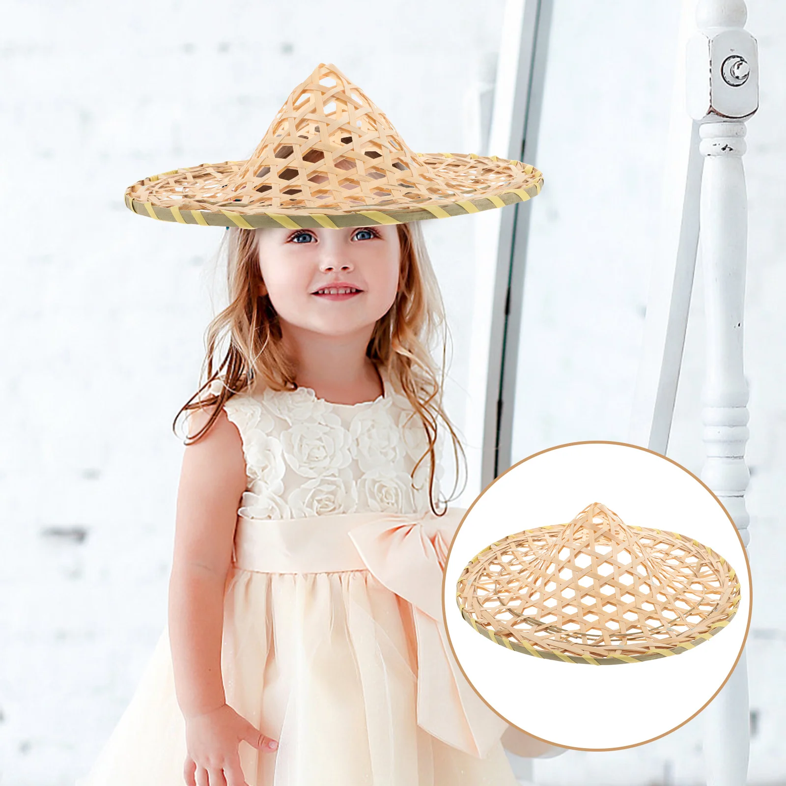 قبعة منسوجة من الخيزران على الطراز الصيني التقليدي خفيفة الوزن لأداء المسرح للحفلات التنكرية والمهرجانات والنسيج المجوف