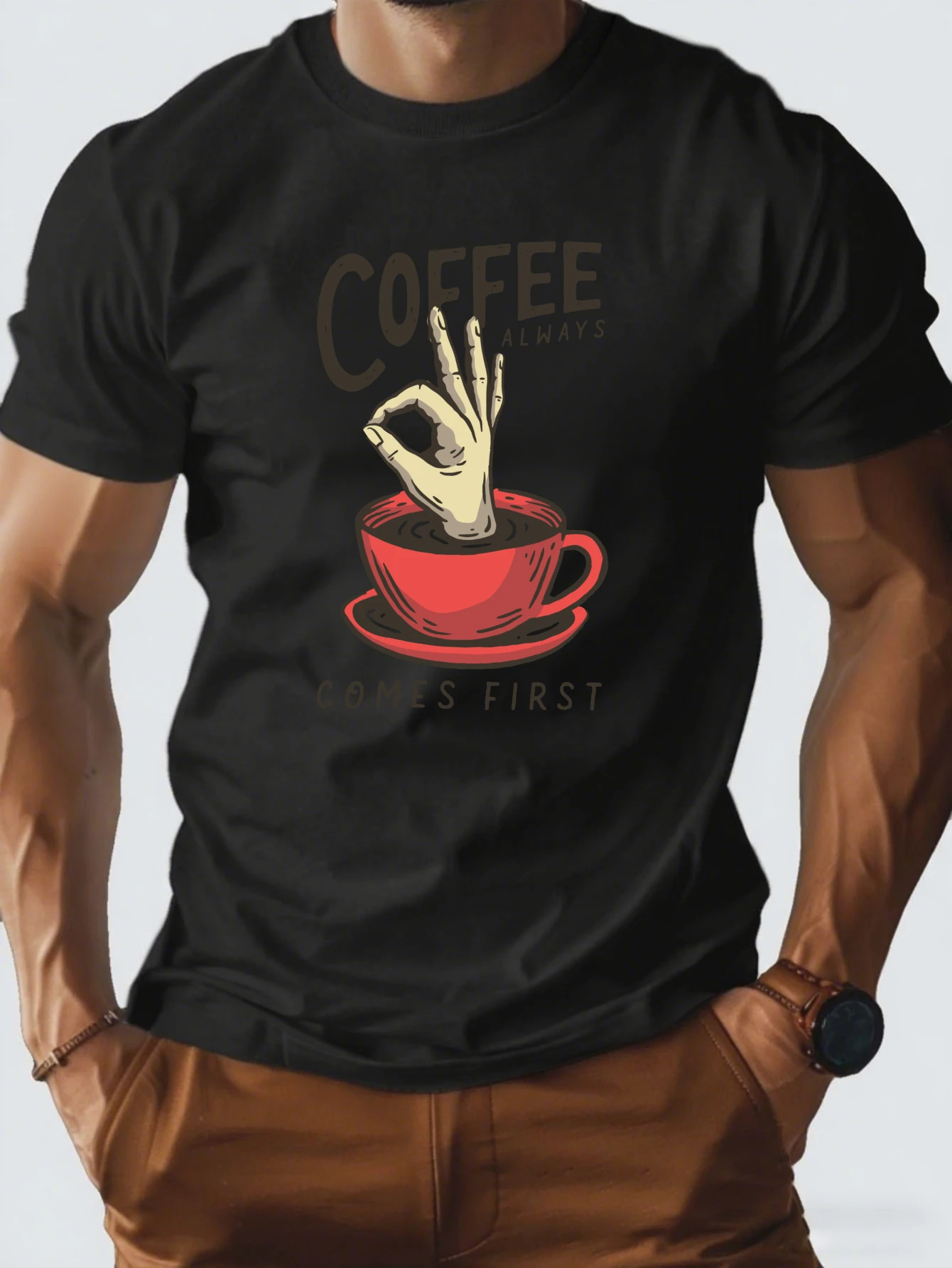

Vintage Coffee Cup Skull Graphic T-Shirt for Men, Coffee Lover Short Sleeve Tee, Casual Skull Coffee Print Tops
