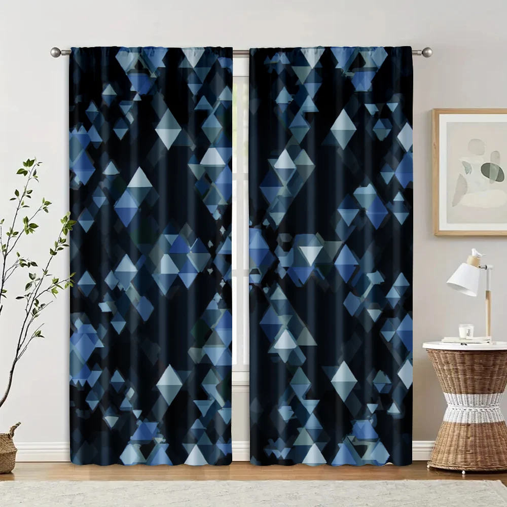 2pcs, Curtains Digital Printed Geometric Triangle Design Versatile Durable Polyester (without rod) Gifts Use for Living Room,