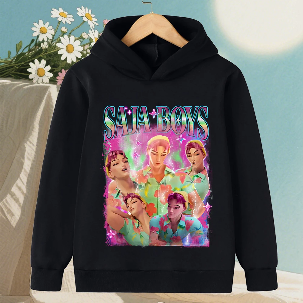 2025 nuevo Saja Boys Derpy KPop Demon Hunter sudadera con capucha de dibujos animados para niño onda cálida moda Casual Tops ropa negra informal
