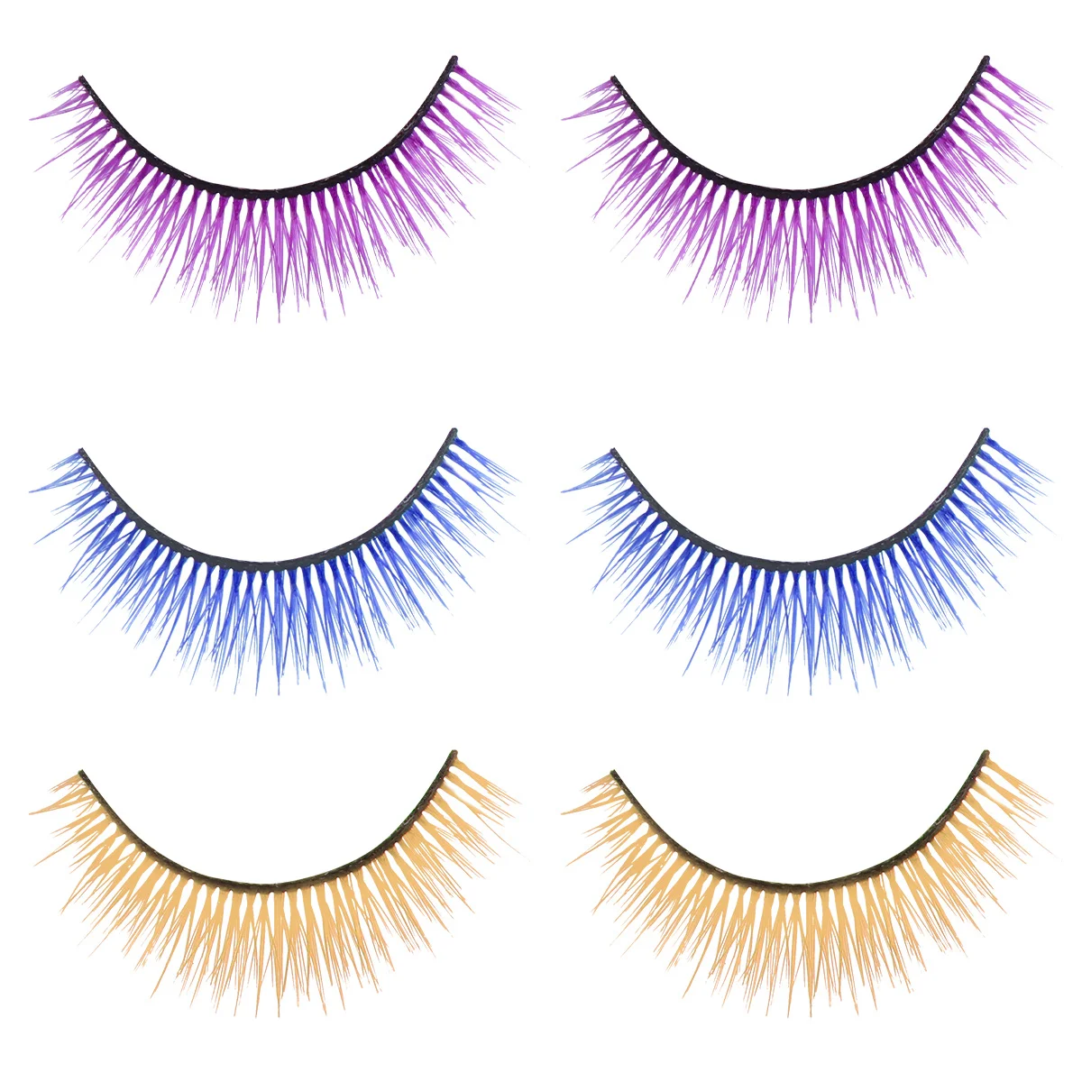 3Pairs Colored False Eyelashes Super Long Yellow Purple Blue Stage Effect Halloween Cosplay Photography Performance