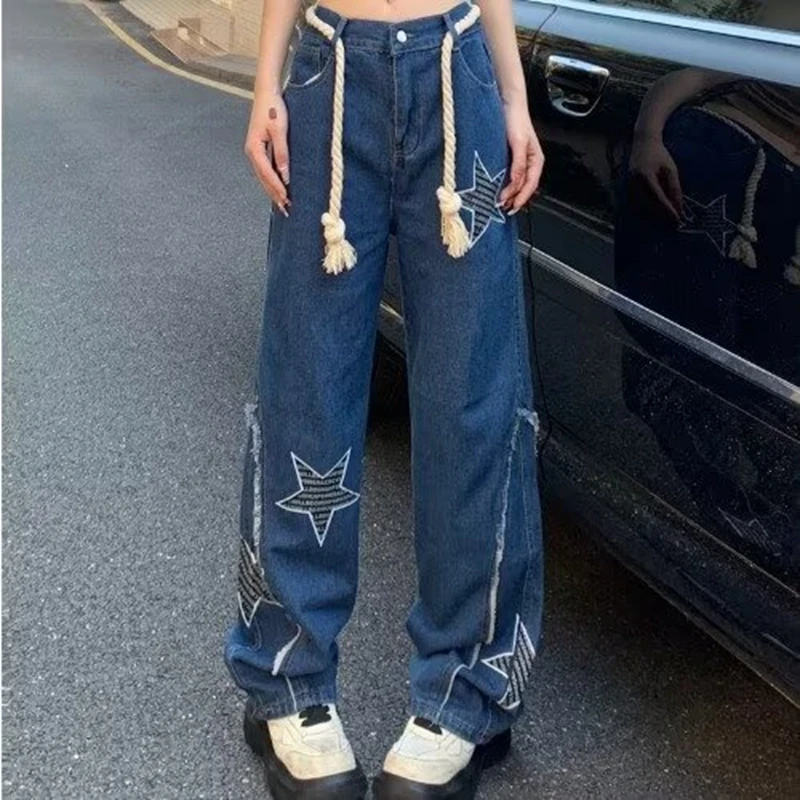 

Trendy Hong Kong Style Women's Summer New Jeans 2025 Unique Star Hip Hop Fashion High Street Trouers Sleek Fit For Girl