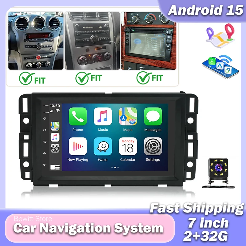 7In Android 15 Car Stereo Multimedia Radio Player with Carplay Android Auto Mirror Link WiFi Bluetooth GPS Navigation Car Radio Replacement for Silverado 2007-2018 for GMC Sierra 2007-2018 Yukon Acadia 2007-2014
