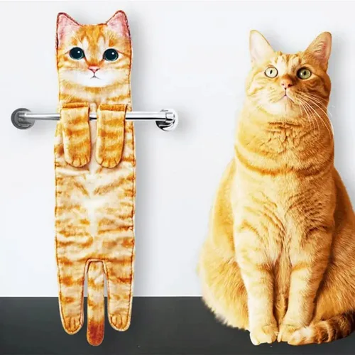 재미있는 고양이 손 수건, 주방 욕실 손 수건, 걸이식 루프, 부드러운 흡수성 홈 데코, 고양이 연인 선물 