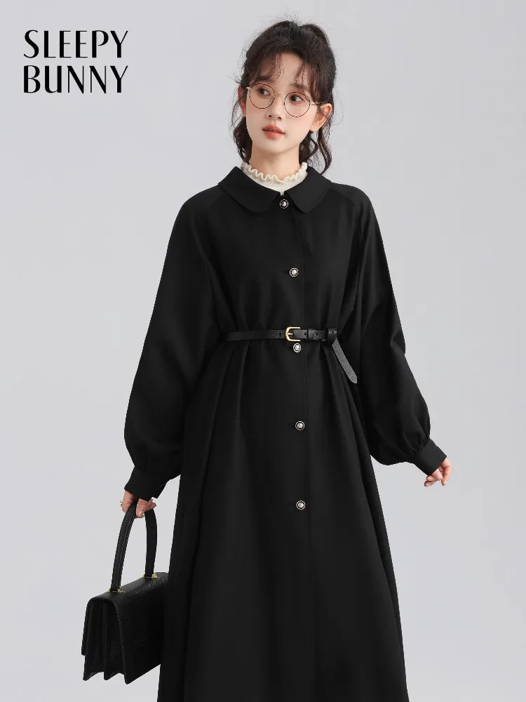 

Vintage Elegant Loose Black Trench Coat Women Mid-Length Casual Slimming Overcoat for Autumn Small Frame Fashion Casual Outfits