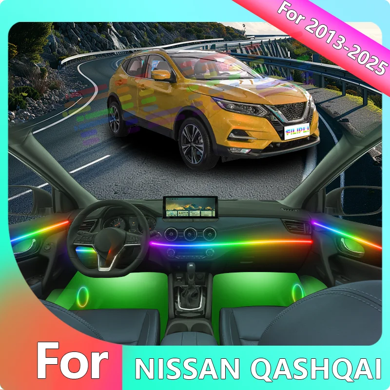 

FILIPLI For NISSAN QASHQAI For 2015-2024 Sound Activated App Controlled Car Interior Lights 64 RGB Ambient Car Interior Lights