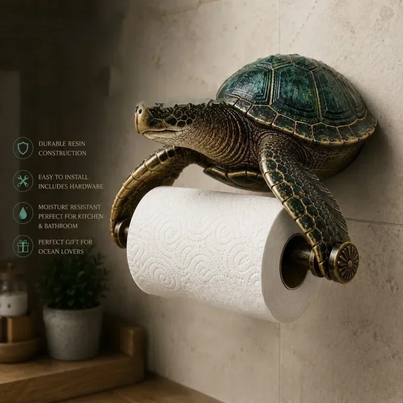 Resin Ocean Animal Wall Mount Toilet Paper Holder Shark Octopus Turtle Bathroom Tissue Roll Holder Cute Marine Decor