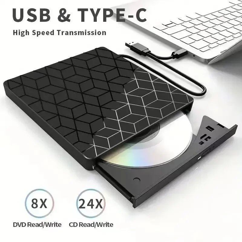 7-in-1 USB 3.0 Type-C 외장 CD/DVD 드라이브 버너 리더 플레이어 광학 드라이브 DVD 플레이어 CD 버너 (컴퓨터, 노트북, 데스크탑용)