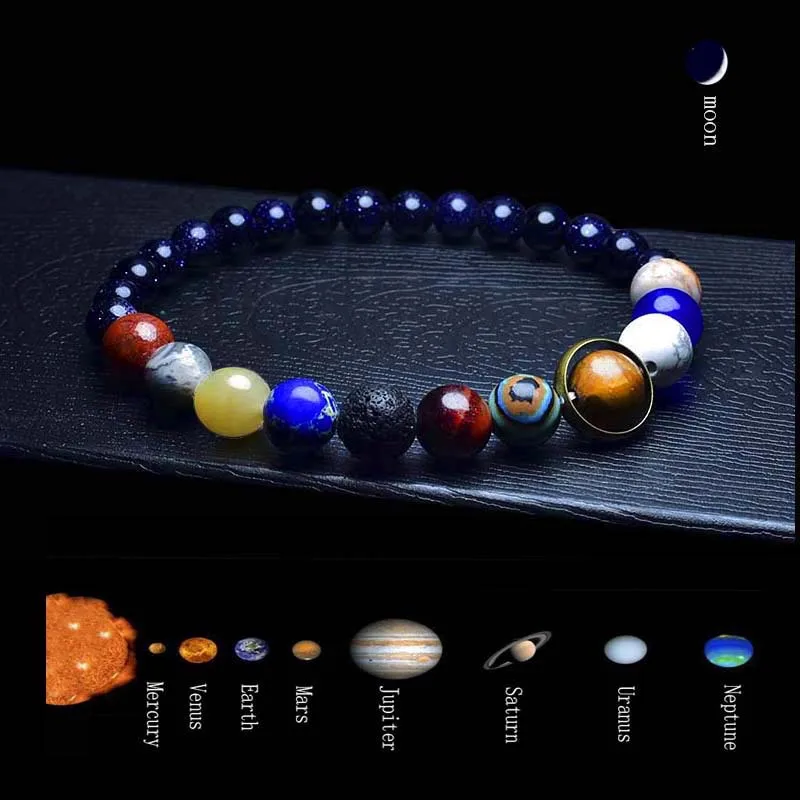 Noter Acht Planeten Armband Männer 6mm 8mm Natürliche Vulkangestein Armband Lapis Lazuli Perlen Brazalete Chakra Armband Pulsera