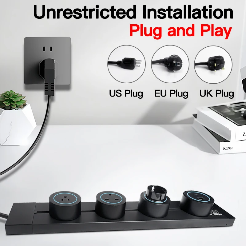 Wall Power Track socket US EU UK standard office Wall electric sockets 40cm 50cm plugs adapters Grey Black USB Type c Ports
