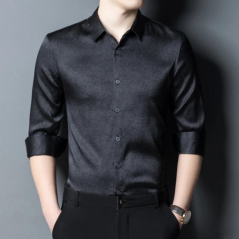 Smart Casual Classy Silk Shirts For Men Long Sleeve Lightweight Summer Top Quality Smooth Comfortable Coolness Camisas De Hombre
