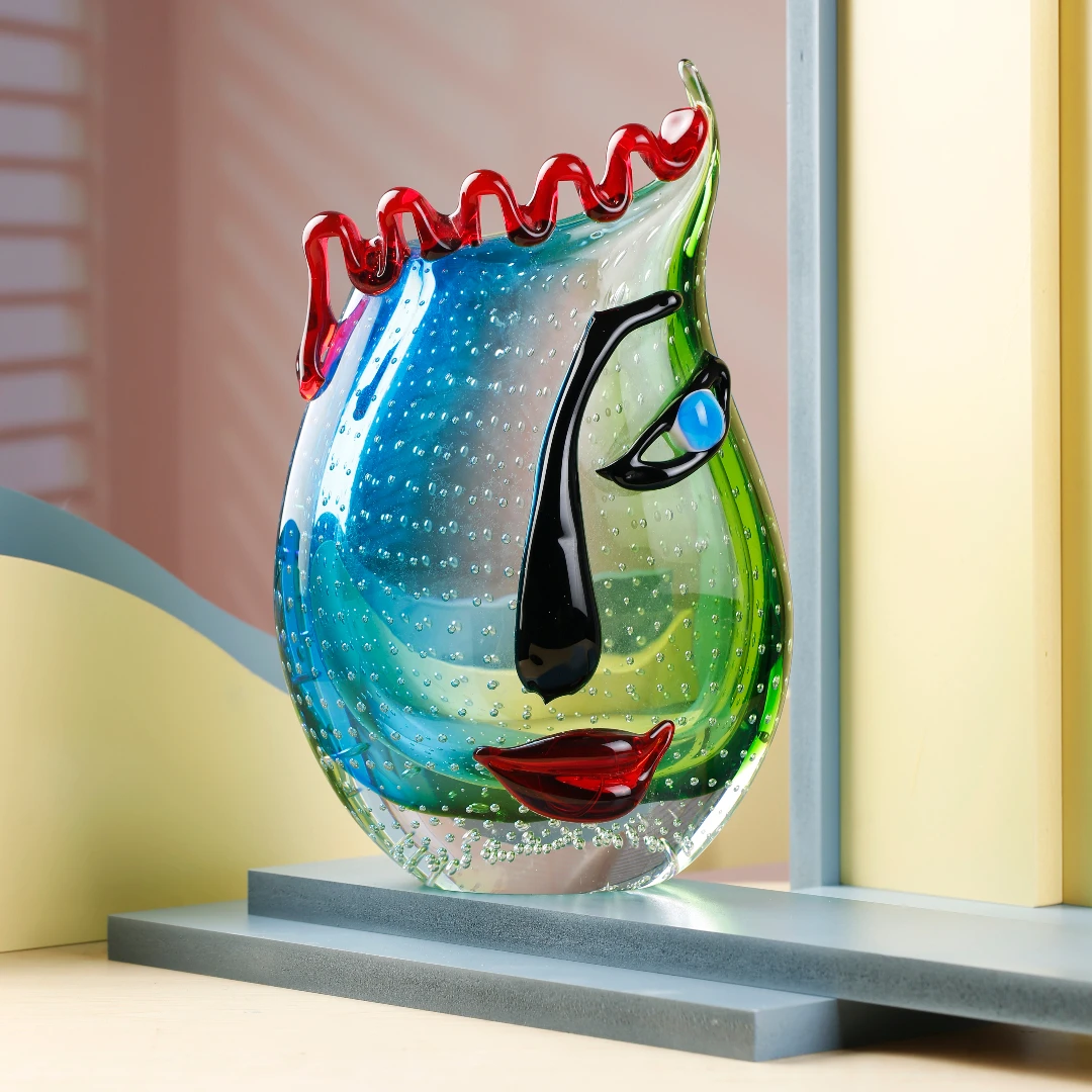 Art Glass Face Vase Modern Design Style Hot Selling Green Handmade Murano