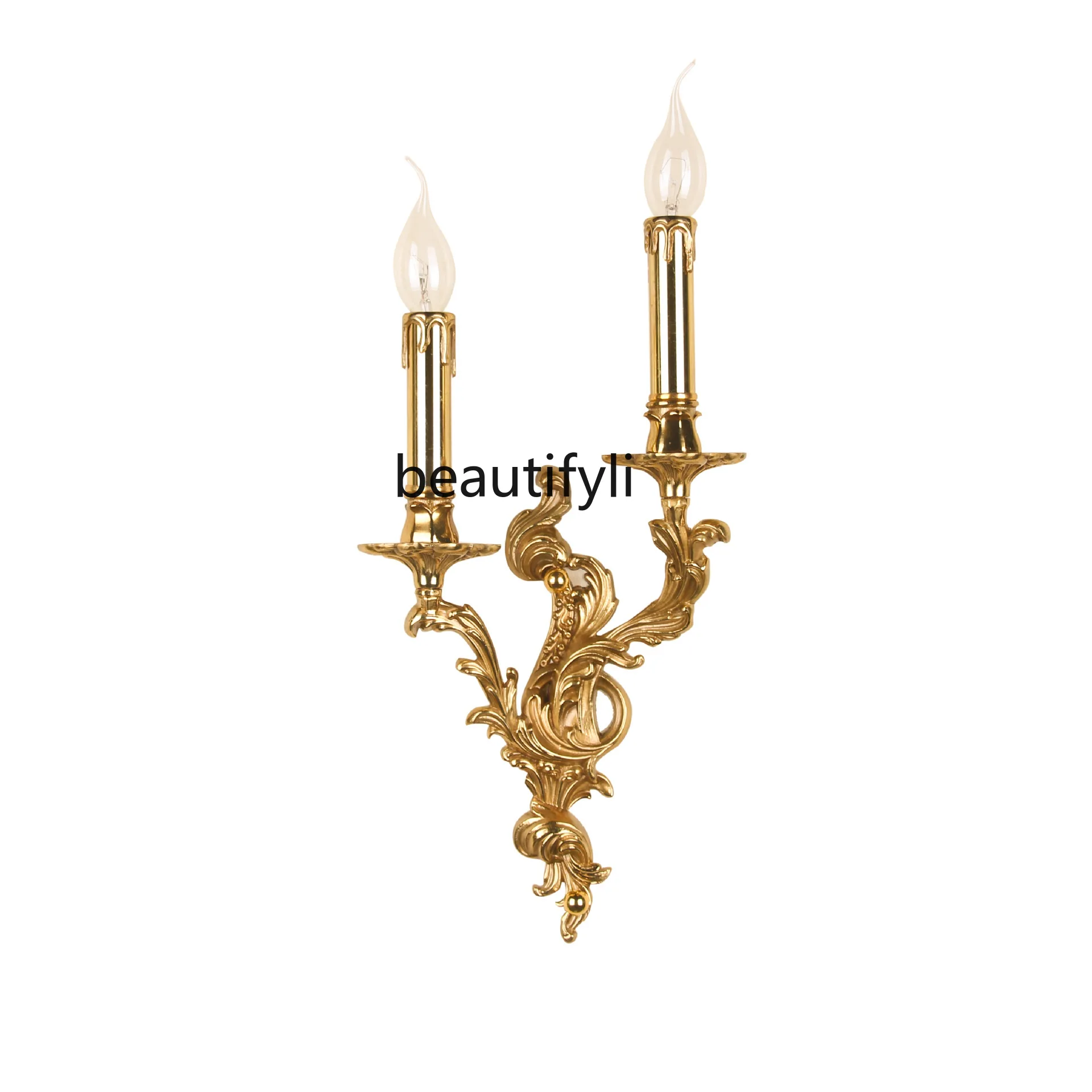 

HJ Copper Wall Lamp Villa Retro Candle Light Indoor Luminaire Bedside Lamp