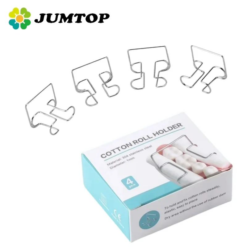 

JUMTOP 4Pcs/Box Dental Orthodontic Cotton Roll Clip Stainless Steel Autoclavable Cotton Roll Holder Dentistry Lab Tools