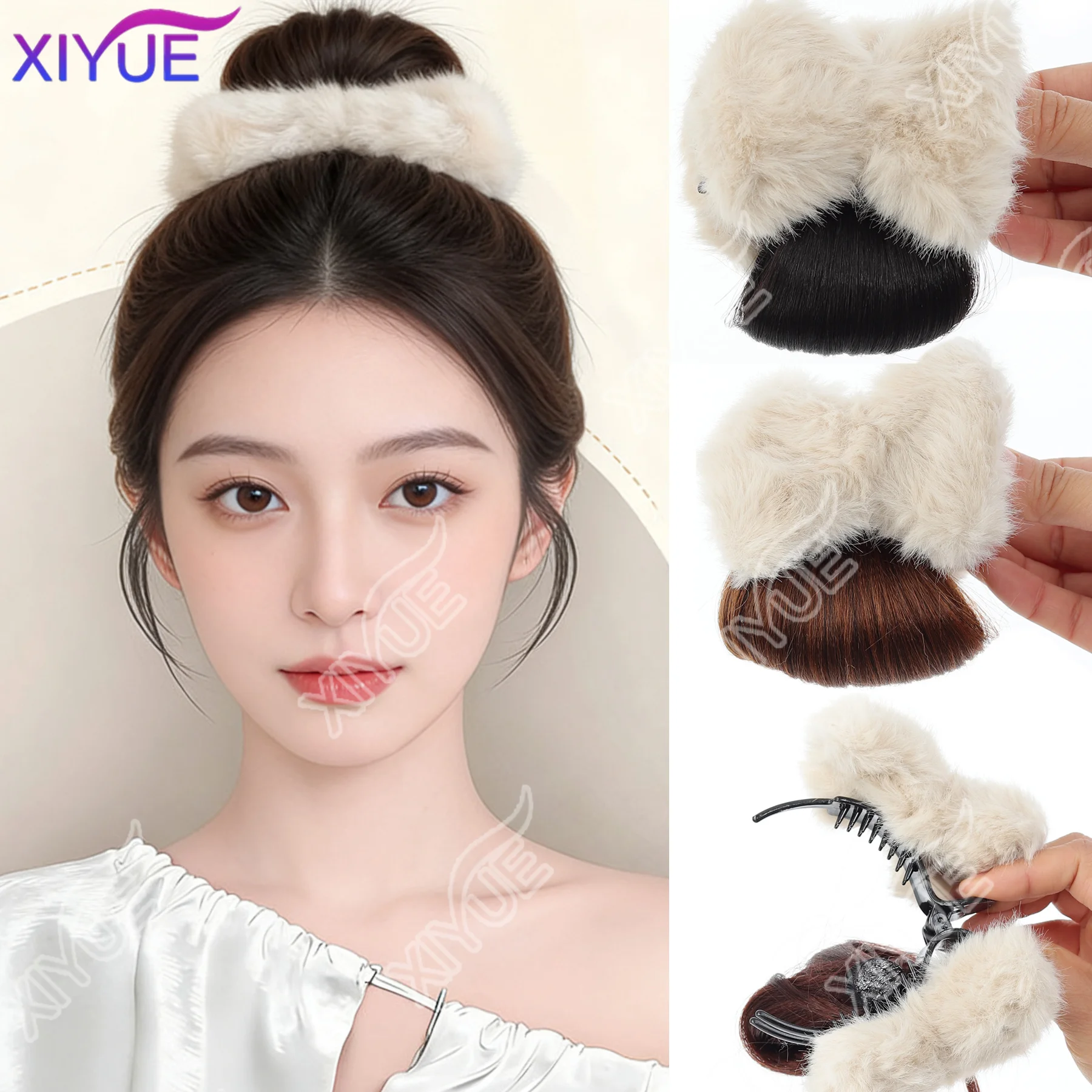 XIYUE Synthetic Bow Hair Claw Clip Plush Grab Clip Autumn/Winter New Hair Clip Women's Back Chignon Messy Bun Claw Clip