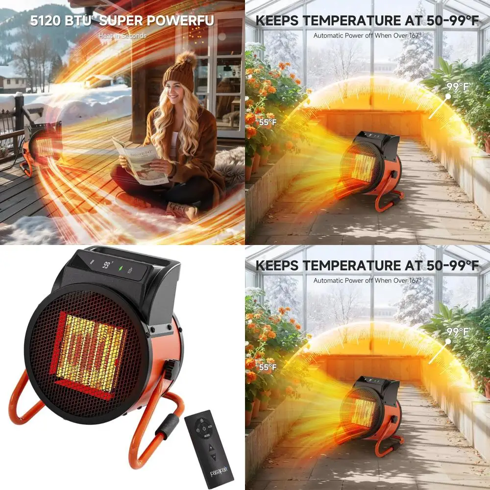 

Уличный обогреватель для патио мощностью 1500 Вт с цифровым термостатом, пультом дистанционного управления, 24-часовым таймером, 3 режимами нагрева, защитой PTC для гроутента