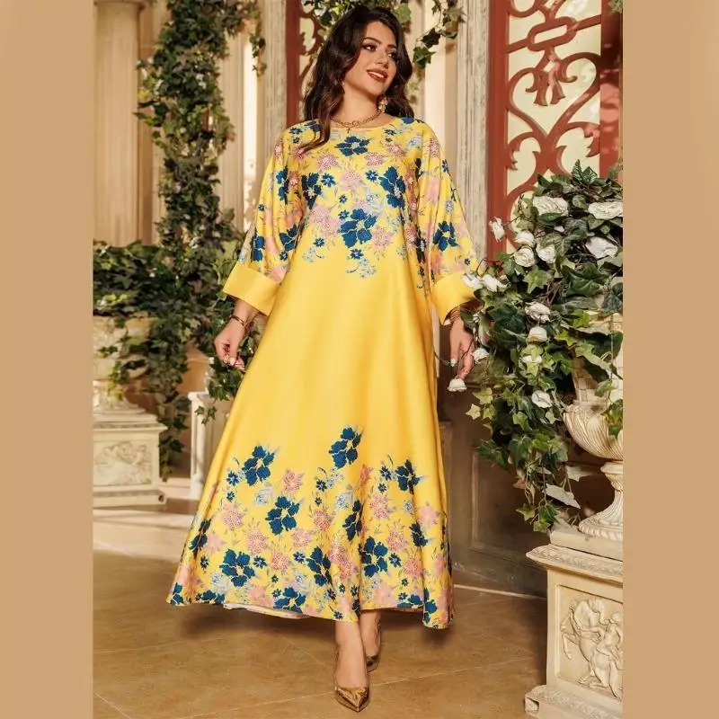 

39BB Islamic Women Dress Full Length Kaftan Dress Flower Print Dress Full Length Islamic Gown Middle East Robe