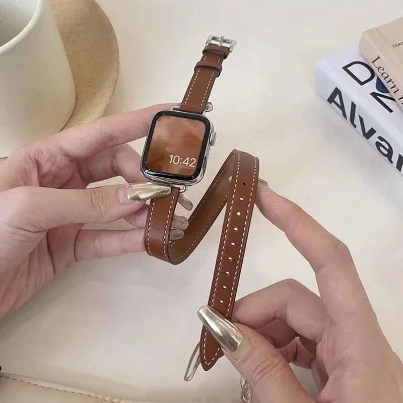 Bucle de cuero de alta calidad para Apple Watch band mujer 10/9/8/7/6/5/4/3/2/1 SE 38mm 40mm 41mm 42mm 44mm 45mm 46mm 49mm Correa