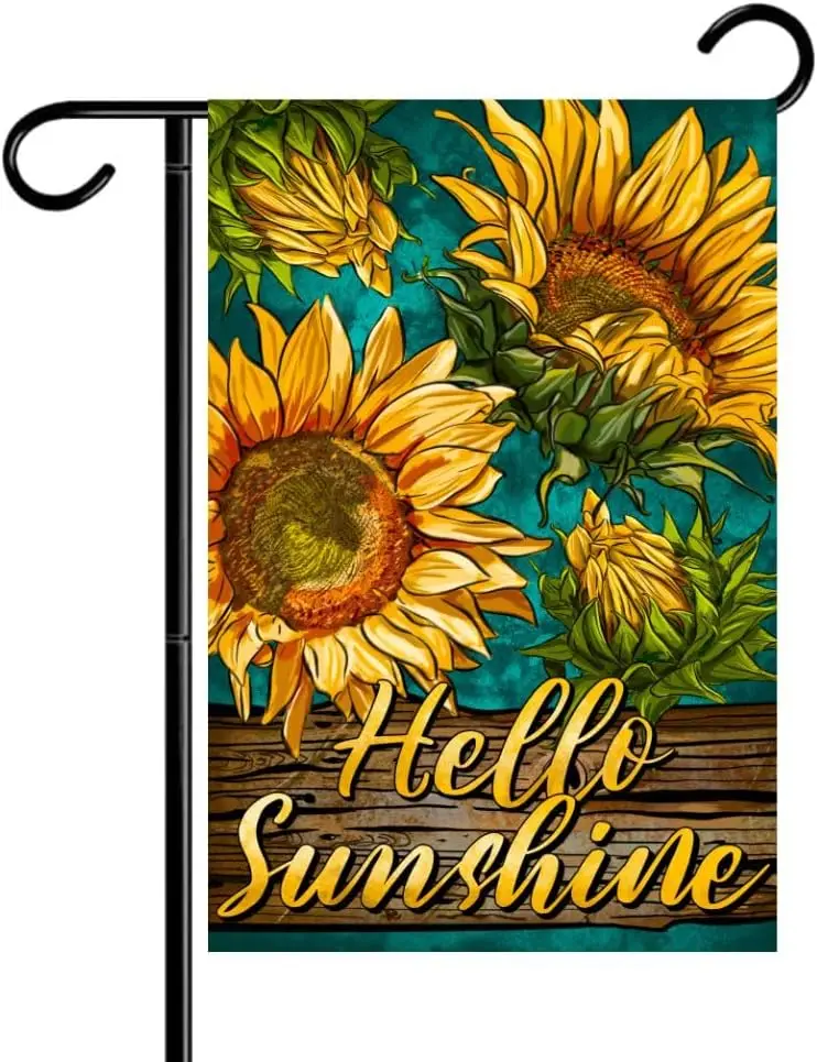 Double-Sided Garden Flag 12x18 Fall Yard Decor, Outdoor Garden Welcome Flag for Lawn, Farm and Patio Banner (Hello Sunshine) SSL