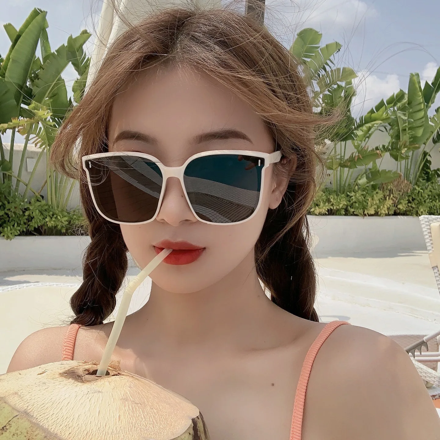 GM New Sunshade Sunglasses Internet-famous Women's Driving Anti-ultraviolet Large Frame Sunglasses