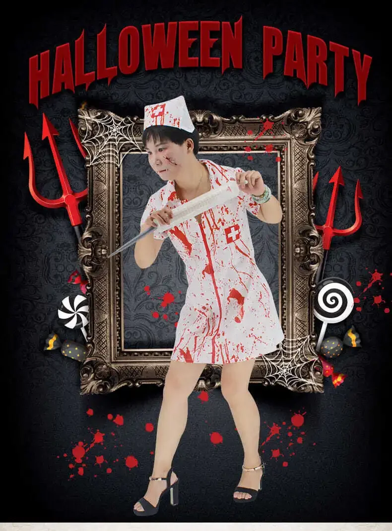 Disfraz de Cosplay de Enfermera con Imprimé Sang d'Horreur para niña, bata de zombis, máscara de Halloween, Carnaval de Pâques