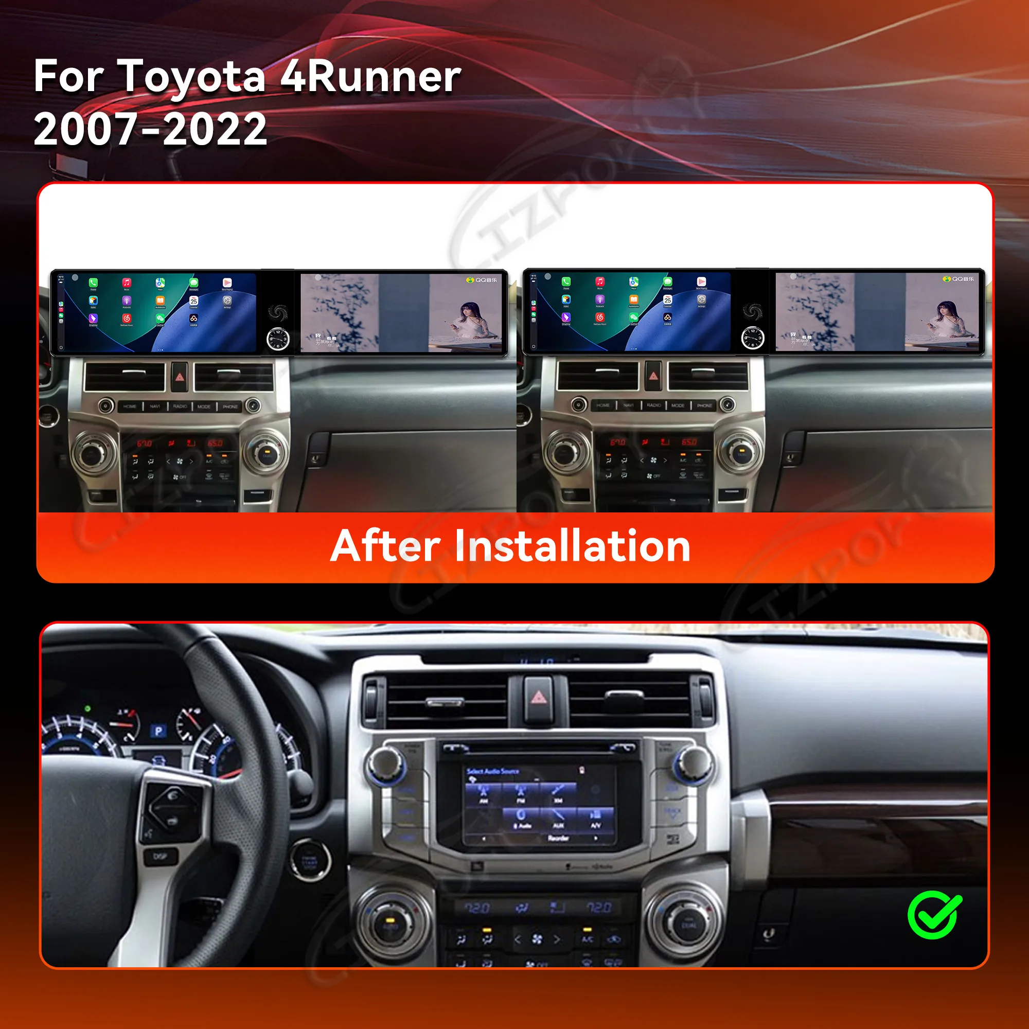 Dual 12.3 Inch Car Radio For Toyota 4Runner 2007-2022 Android 13 CarPlay GPS Navigation Multimedia Player HD Screen Head Unit
