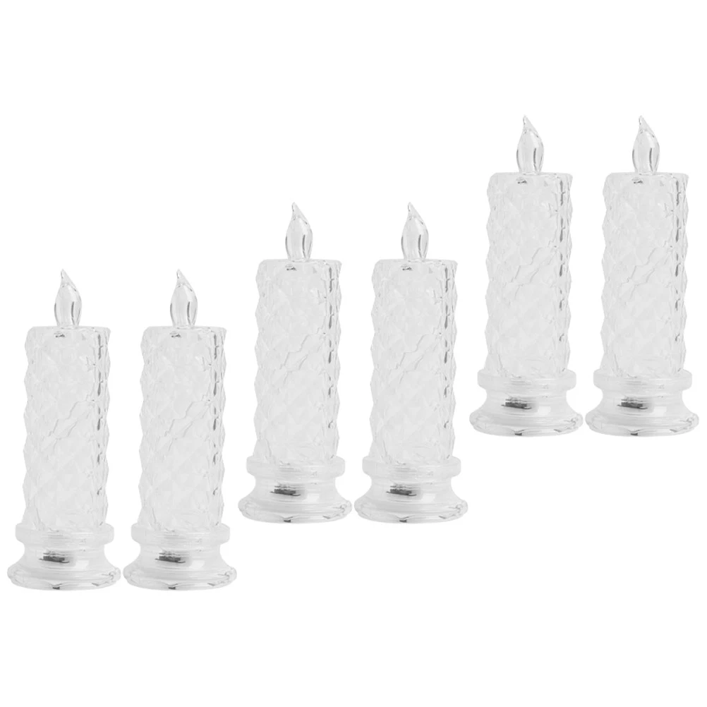 

6pcs Led Candlestick Clear Electric Light Decoration Party Wedding Home, Flameless Sticks Operated Taper