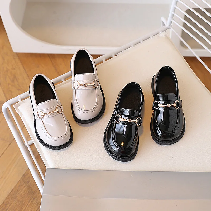 

Children Oxfords Girls Soft PU Leather Shoes Fashion Design Metal Decoration Kids Slip-on Wedding Party Shoes For Girl Black