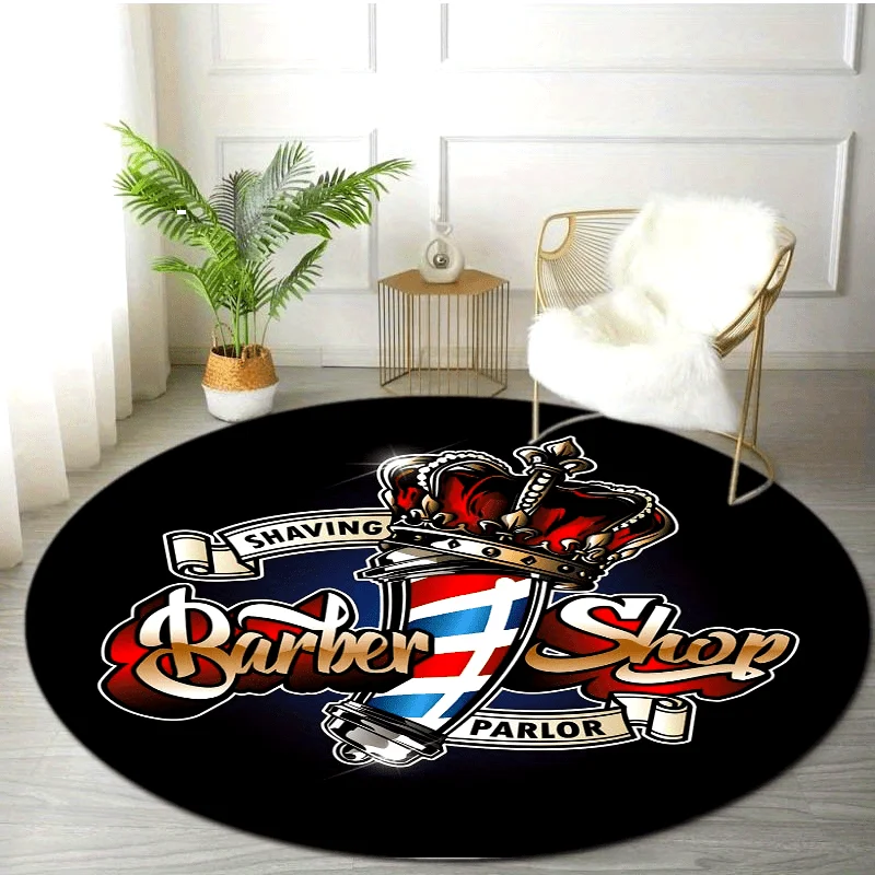 

Круглый неоновый коврик для парикмахерской с короной, черно-красно-белый напольный коврик для салона, уникальные аксессуары для барбершопа с нескользящей основой