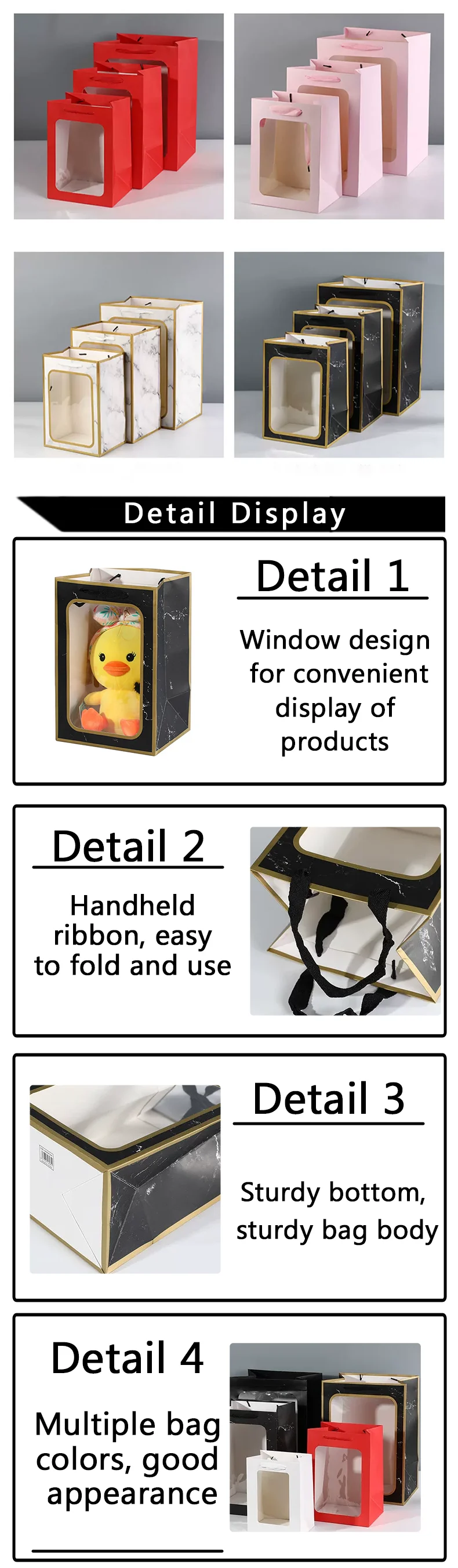 10 Stück Valentinstag-Geschenktüten mit Fenster, transparente Tragetaschen, Party-Geburtstags-Blumenverpackungstüten, Valentinstag-Verpackung – Detail 3
