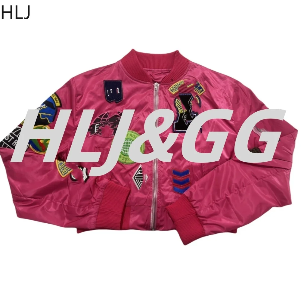 HLJ Y2K Fashion Letter Embroidery Baseball Jackets Women Zipper Long Sleeve Crop Coats Female Trendy Graffiti Tops Streetwear