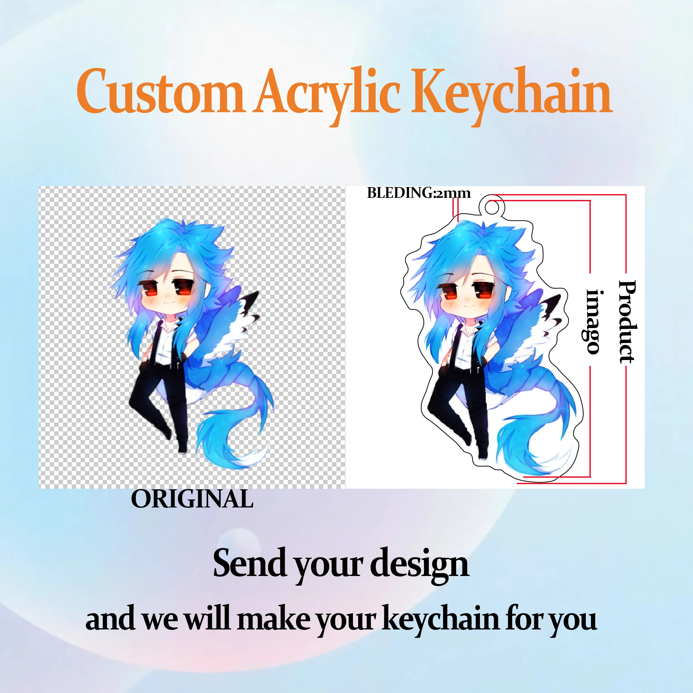 Custom Anime Acrylic Keychain Personalized Logo Cartoon Pendant Photo Clear Flash Charms Hologram Designer Key Chain