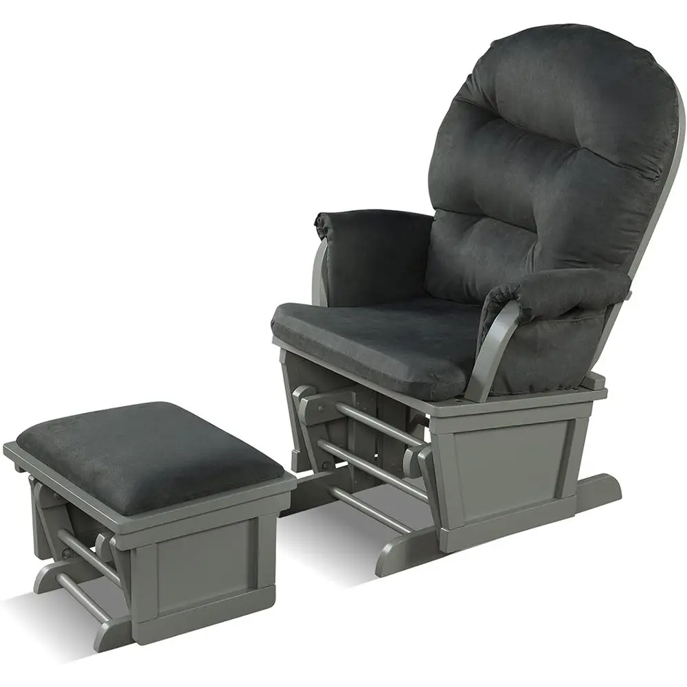 

Wooden Baby Rocker with Ottoman and Cushion Set, Upholstered Nursery Chair for Napping, Nursing, and Reading in Grey
