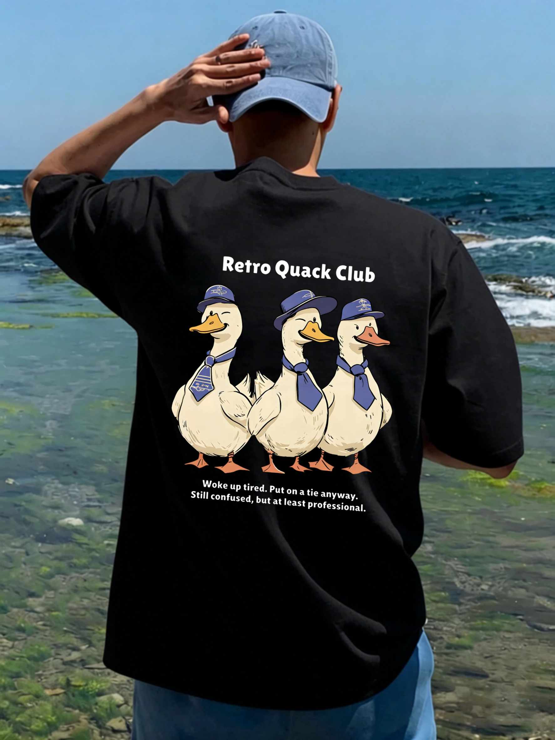 Three Lively Ducklings Prints Men'S New Tops Cotton Basic T-Shirt Summer Crewneck Tee Shirts Breathable Street Short Sleeve