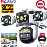 10K Home Security WiFi Camera Four Lens Four Screen  360° 10X Optical Zoom CCTV  Auto Tracking 20MP Wireless Surveillance IP Cam