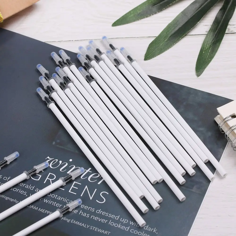

10PCS/Lot New Writing Supplies School Office Gel Pen Refills White Color Shell Medium Nib Core Black Ink
