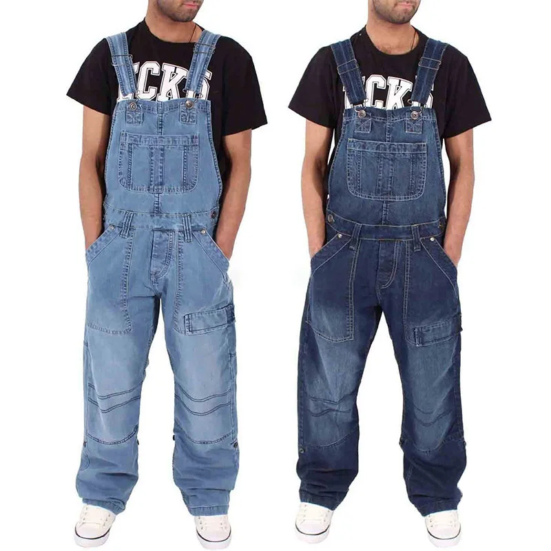 

New Fashion Overalls Jumpsuits Men Casual Loose Baggy Jeans Streetwear Hiphop Harem Denim Trousers Pocket Cargo Pants Cllothing