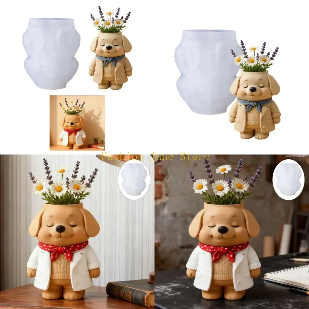 

N5KA 1 Piece Flexible Silicone Mold for Small Dog Planter for DIY Beginners Creating Home Garden Decors