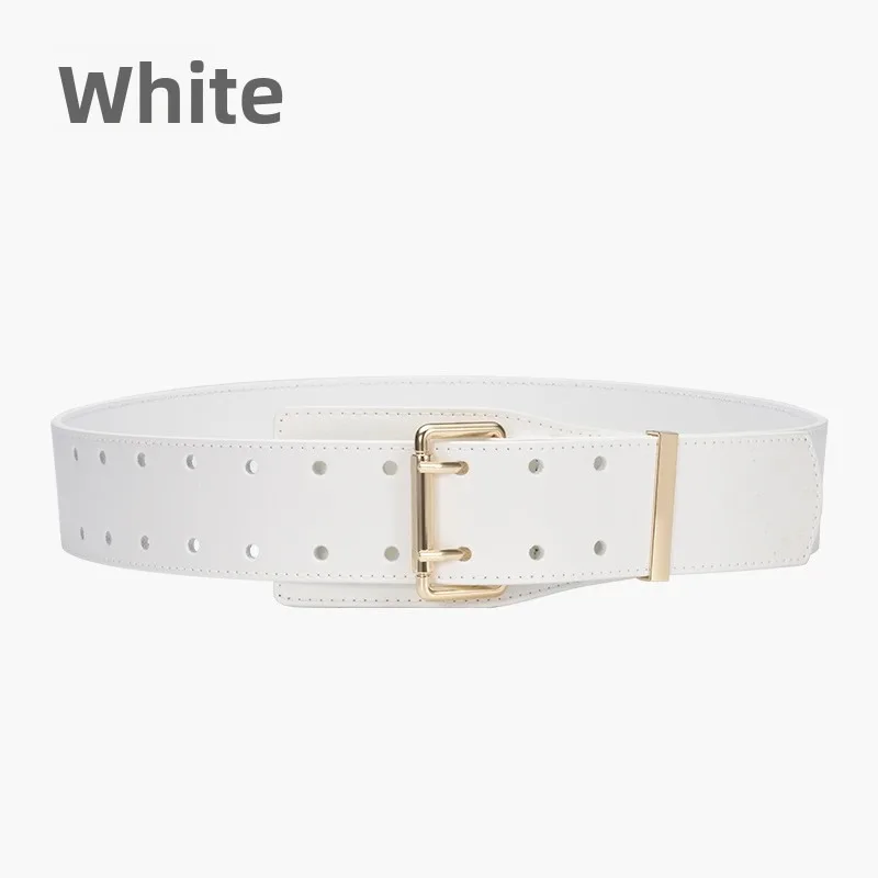 Ladies' leather wide waistband decorative dress with fashionable outer waistband and double needle buckle waistband