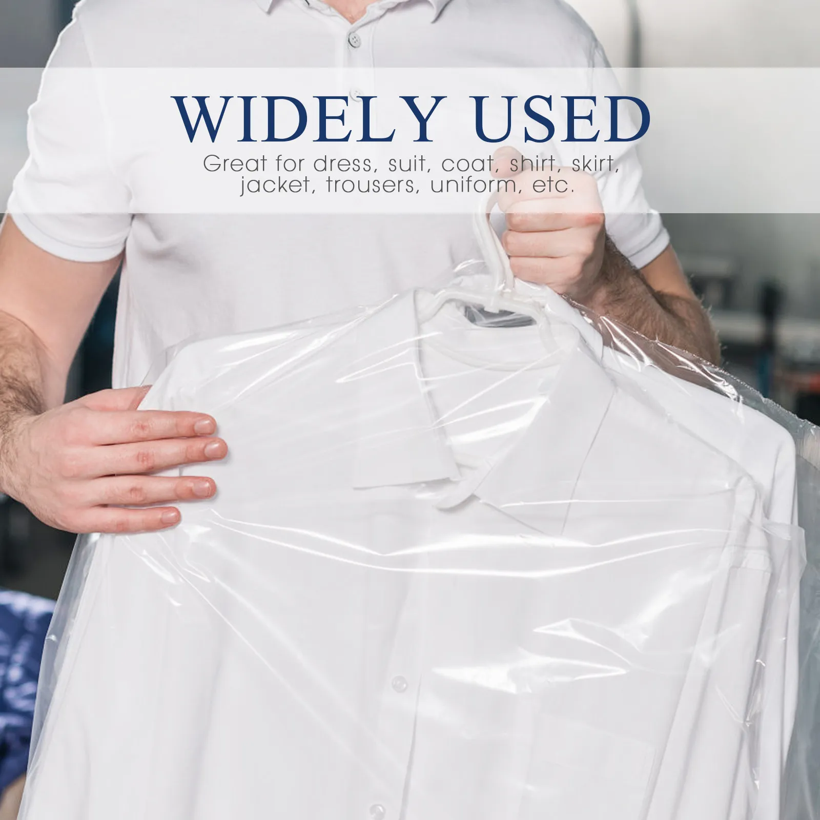 

50Pcs Hanging Garment Covers Clear Plastic Dust Proof Clothes Storage Bags Suit Coats Protective Covers Reusable for Home Shop