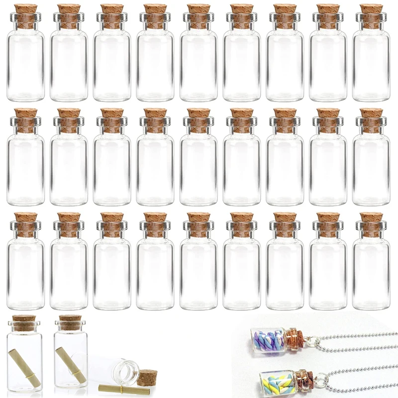 100Pcs 5/8/10/12/15/20ml Empty Mini Glass Bottles with Cork Stoppers Lovely Glass Vials for DIY Craft Wedding Home Party Decor