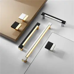 Zinc Alloy Modern Gold Black Chrome Kitchen Handle Fashion Gold Kitchen Handles Cabinet Drawer Dresser Knobs Door Hardware