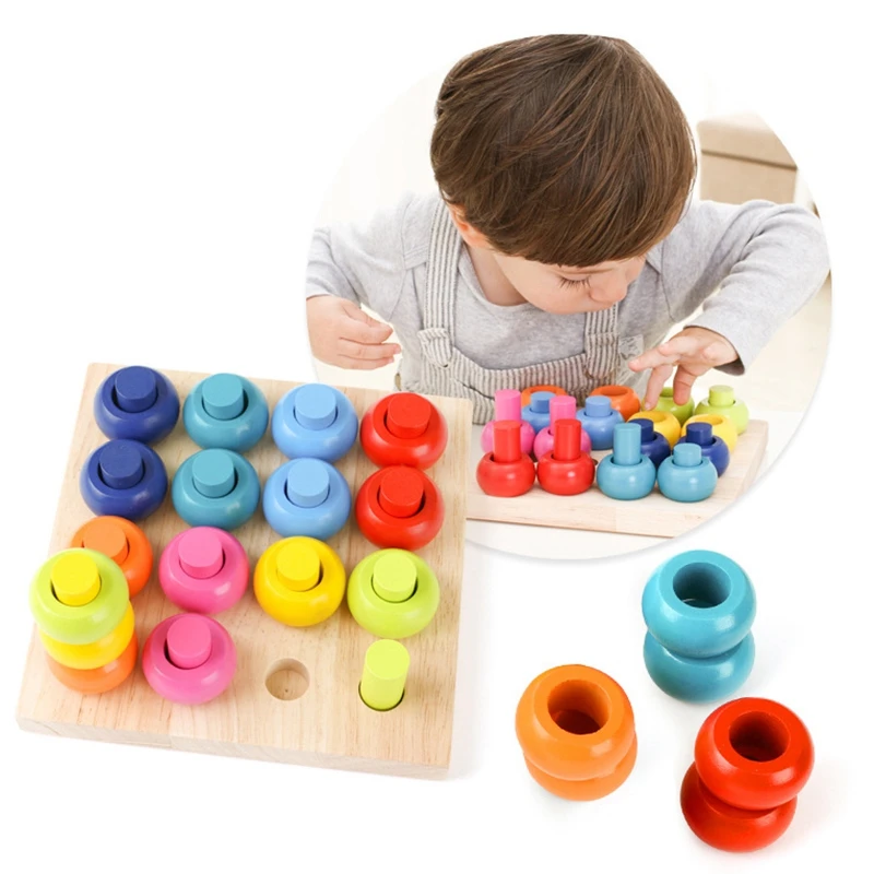 

Wooden Color Sorting Stacking Rings Board Educational Learning Counting Toys Puzzle Games For Preschool Kids Toddlers