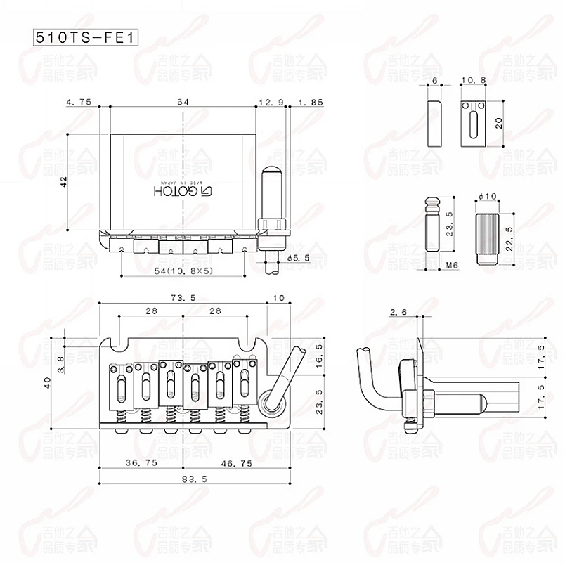 1 Set High Quality  2 Points Genuine Original GOTOH 510TS-FE1  Electric Guitar Tremolo System  Bridge for ST Guitar Parts