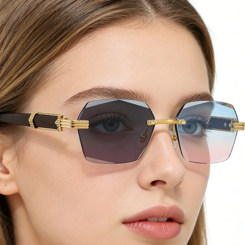 

Retro Sunglasses Men Fashion Rimless Color-changing Sun Glasses Hiking Shades Cutting Lens Ladies Frameless Travel Eyeglasses