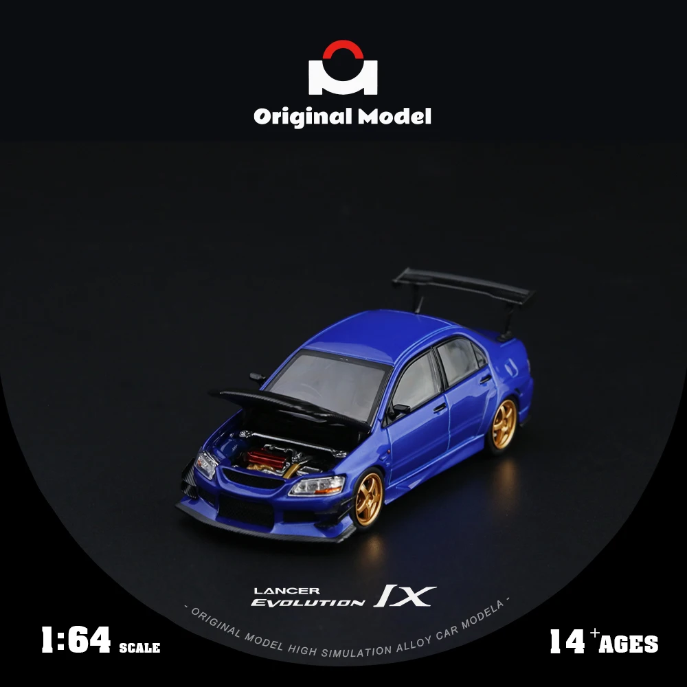 *Pre-order*Original Model 1:64 EVO 9 Open Hood Design Mini Alloy Car Model Dark Blue Painted Realistic Die‑cast Vehicle view 2